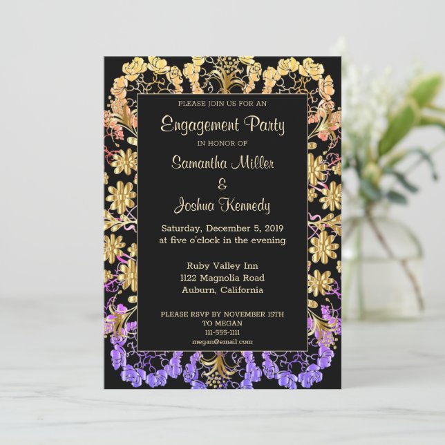 Elegante Mandala Engagement Party Einladung (Stehend Vorderseite)