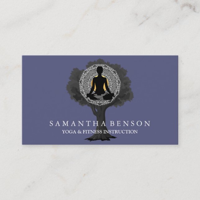 Elegante Mandala-Yoga-Pose-Baum-Logo-Kunst Visitenkarte (Vorderseite)