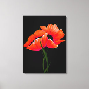 Elegante Mandarine-Mohnblumen auf schwarzer Leinwanddruck