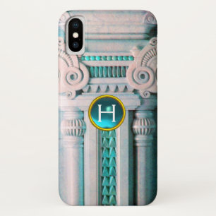 ELEGANTE MARBLE COLUME, PINK BLUE GEM STONE MONOGR iPhone X HÜLLE