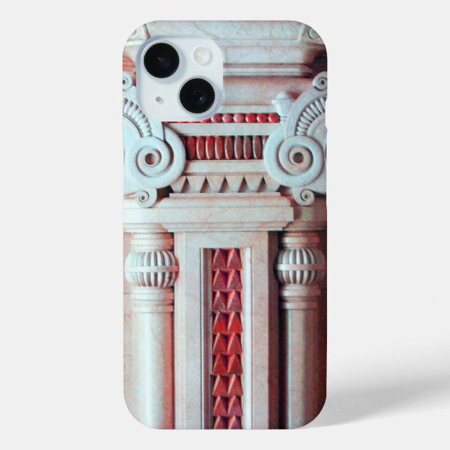 ELEGANTE MARBLE COLUMN, ROTE PINK-INNENDESIGN iPhone 15 HÜLLE (Rückseite)
