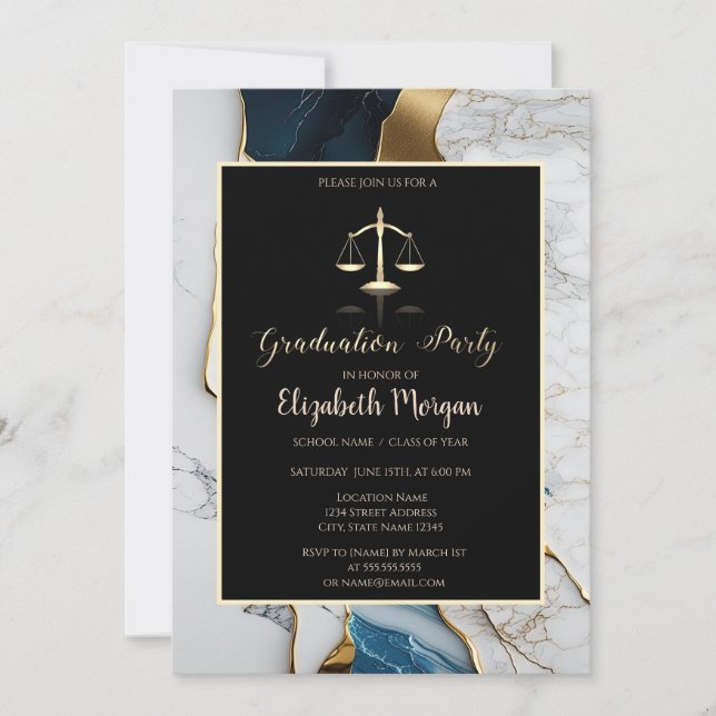 Elegante Marble Gold School Graduation Party Einladung (Vorderseite)