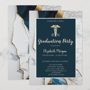 Elegante Marble Stone Gold Nurse Graduation Party Einladung