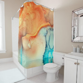Elegante Marbled Abstrakt Art Orange & Blue Duschvorhang