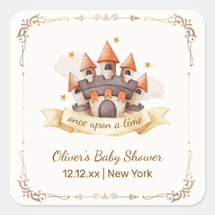 Elegante Märchenprinz-Schloss-Baby-Party Quadratischer Aufkleber