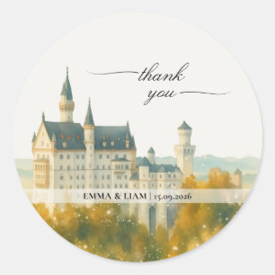 Elegante Märchenschloss-Hochzeit Danke Runder Aufkleber