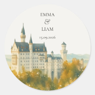 Elegante Märchenschloss-Hochzeit Runder Aufkleber