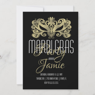 Elegante Mardi-Gras-Party Faux-Gold und Schwarz Einladung