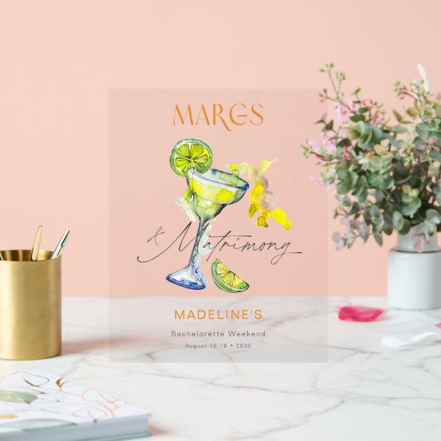 Elegante Margs & Matrimony Bachelorette Weekend Acrylschild (Hochzeit)