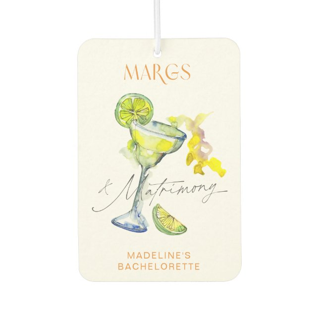 Elegante Margs & Matrimony Bachelorette Weekend Autolufterfrischer (Vorderseite)
