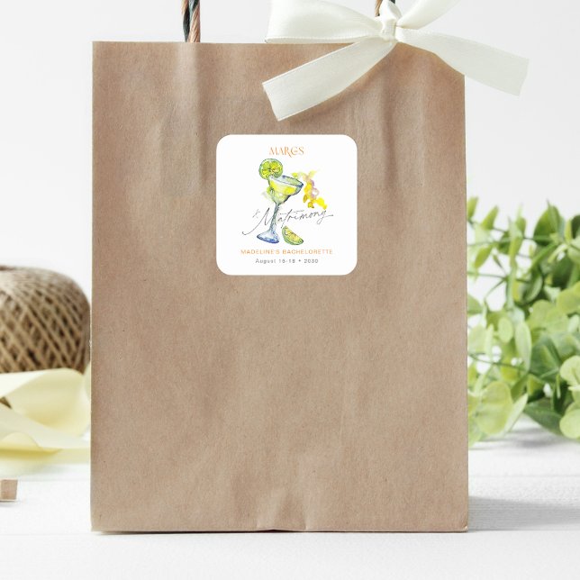 Elegante Margs & Matrimony Bachelorette Weekend Quadratischer Aufkleber (Von Creator hochgeladen)