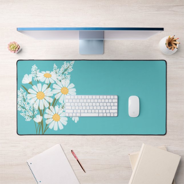 Elégante marguerite florale blanche sur Turquoise (Bureau 1)