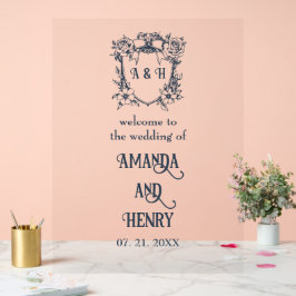 Élégante Mariage de Monogram Crest Floral Affiche 
