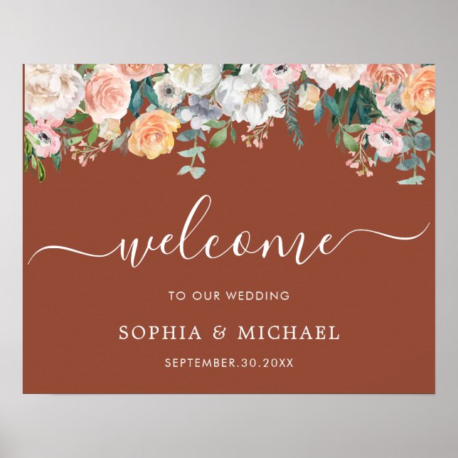 Élégante Mariage en terre cuite florale Affiche de (Devant)