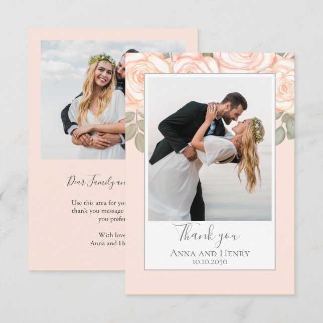 Élégante Mariage Floral Merci Coral Peach (Devant / Derrière)
