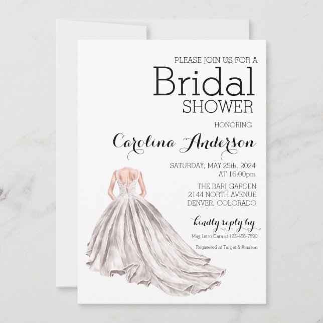 Elégante Mariage Gown Bridal Shower Invitation (Devant)