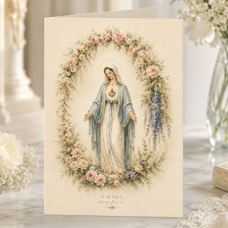 Elegante Marien-Wasserfarben-Katholische Blumendek Karte