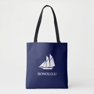 Elegante Marine Blue and White Sailing Yacht Tasche