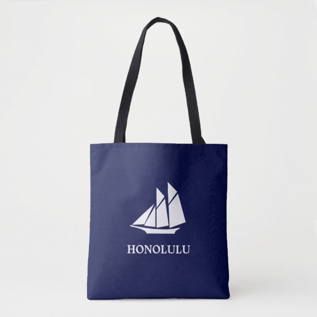Elegante Marine Blue and White Sailing Yacht Tasche (Vorderseite)
