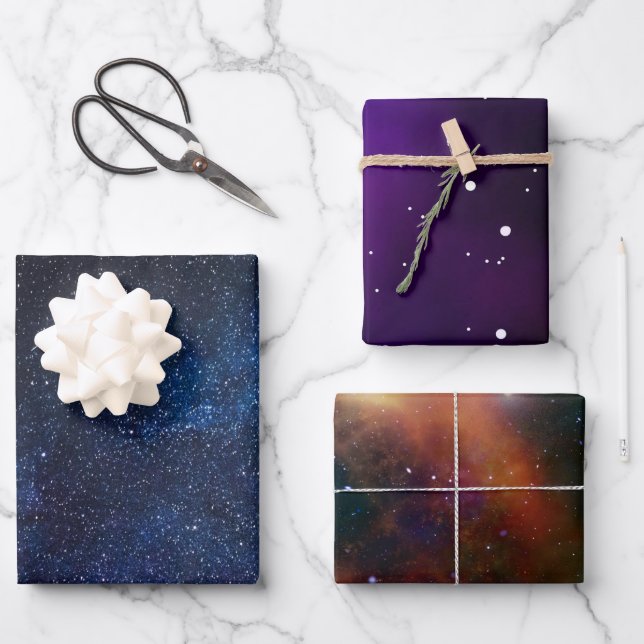Elegante Marine Blue und lila Milchstraßengalaxie Geschenkpapier Set (Vorderseite)