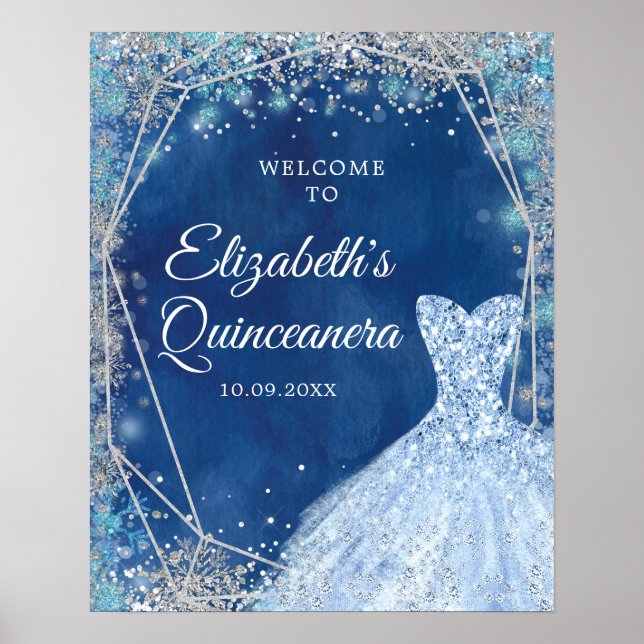 Elégante Marine Blue Winter Quinceañera Affiche de (Devant)