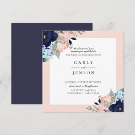 Elegante Marine + Blush Floral Wedding Einladung