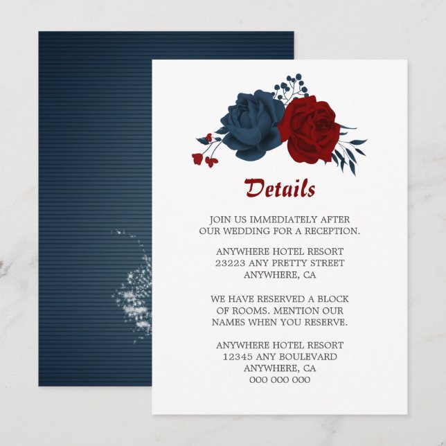 Elégante marine & fleurs rouges détails carte boît (Devant / Derrière)
