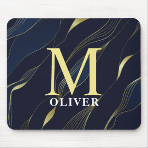 Elegante Marine & Gold Men Monogram Mousepad