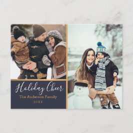Elegante Marine Holiday Cheer Foto Collage Gold Postkarte