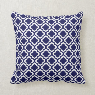Elegante Marine-marokkanischer Gitter Quatrefoil Kissen