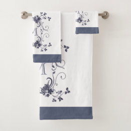 Elegante Marine Mit Monogramm Badhandtuch Set