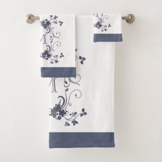 Elegante Marine Mit Monogramm Badhandtuch Set