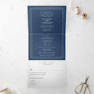 Élégante Marine Officielle Gras Mariage Tri-Fold