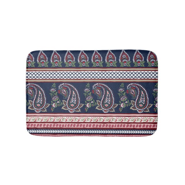 Elegante Marine Paisley: Zeitloses Grenzdesign Badematte (Vorderseite)