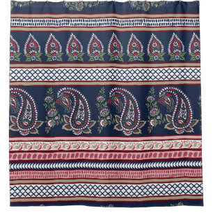 Elegante Marine Paisley: Zeitloses Grenzdesign Duschvorhang