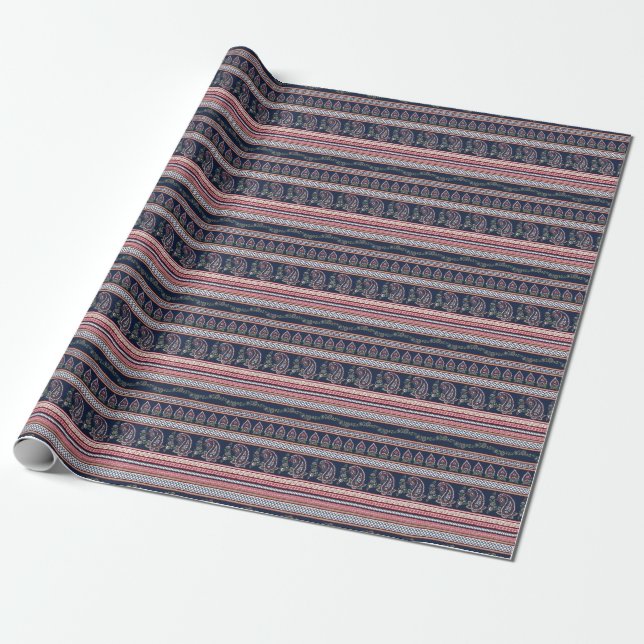 Elegante Marine Paisley: Zeitloses Grenzdesign Geschenkpapier (Ungerollt)