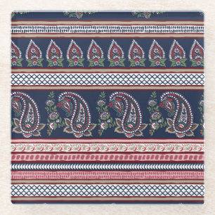 Elegante Marine Paisley: Zeitloses Grenzdesign Glasuntersetzer