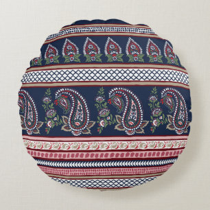 Elegante Marine Paisley: Zeitloses Grenzdesign Rundes Kissen