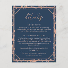 Elegante Marine & Rose Gold Botanische Hochzeiten  Begleitkarte