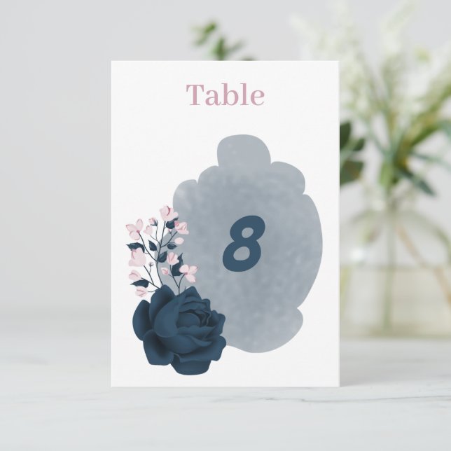 Elegante Marine und rosa Blume Tischnummer (Stehend Vorderseite)