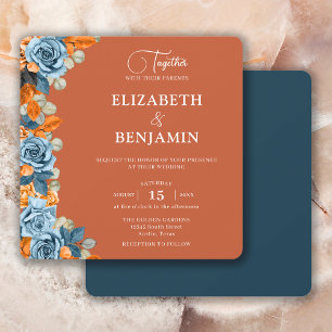 Elegante Marine und Rost Dark Terracota Boho Hochz Einladung
