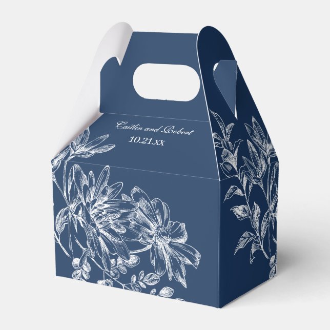 Elegante Marine und Weiße Flora Geschenkschachtel (Vorderseite)