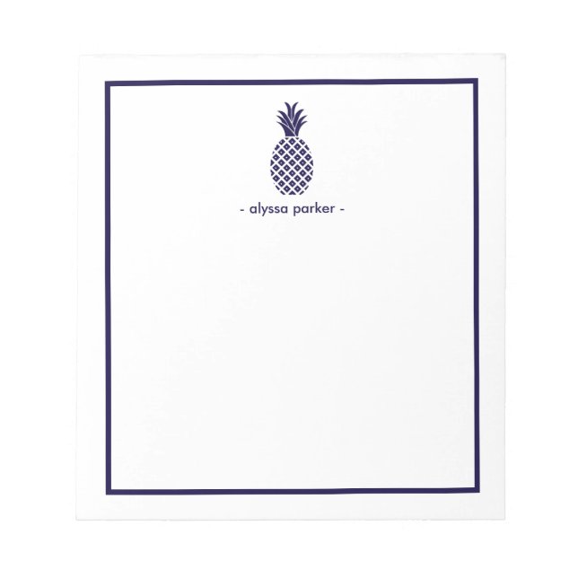 Elegante Marine und White Pineapon mit Grenzen Notizblock (Vorderseite)