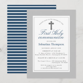 Elegante Marine und White Stripes Erste Kommune Einladung