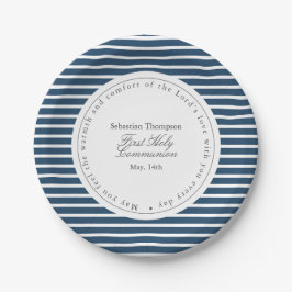 Elegante Marine und White Stripes Erste Kommune Pappteller