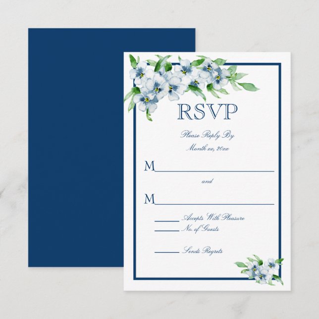 Elegante Marine und White, Wedding RSVP (Vorne/Hinten)