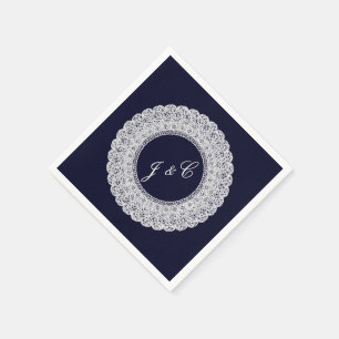 Elegante marineblau-weiße Spitzencocktail-Serviett Serviette