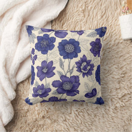 elegante marineblaue Anemonen-Blumenmuster Kissen