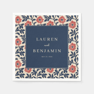 Elegante marineblaue Blumenbordüre Serviette
