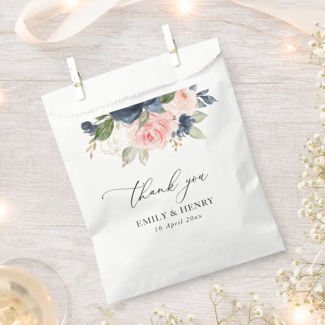 Elegante marineblaue Blumenhochzeit vielen Dank Geschenktütchen (Ausgeschnitten)
